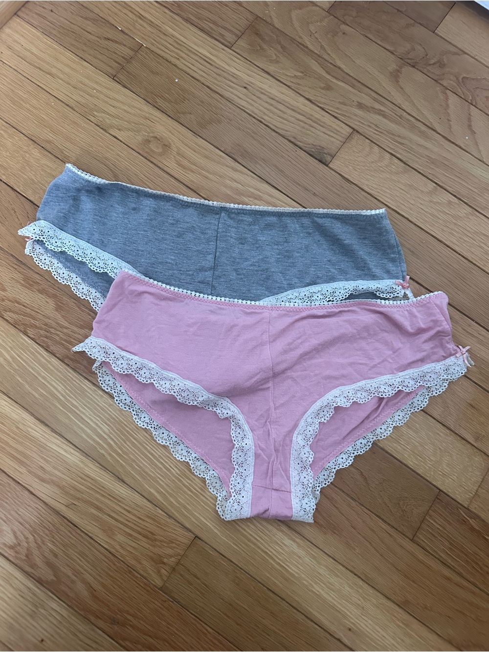 Marilyn Monroe Cotton Lace Trim Hipster Briefs - Pink & Gray Size Large